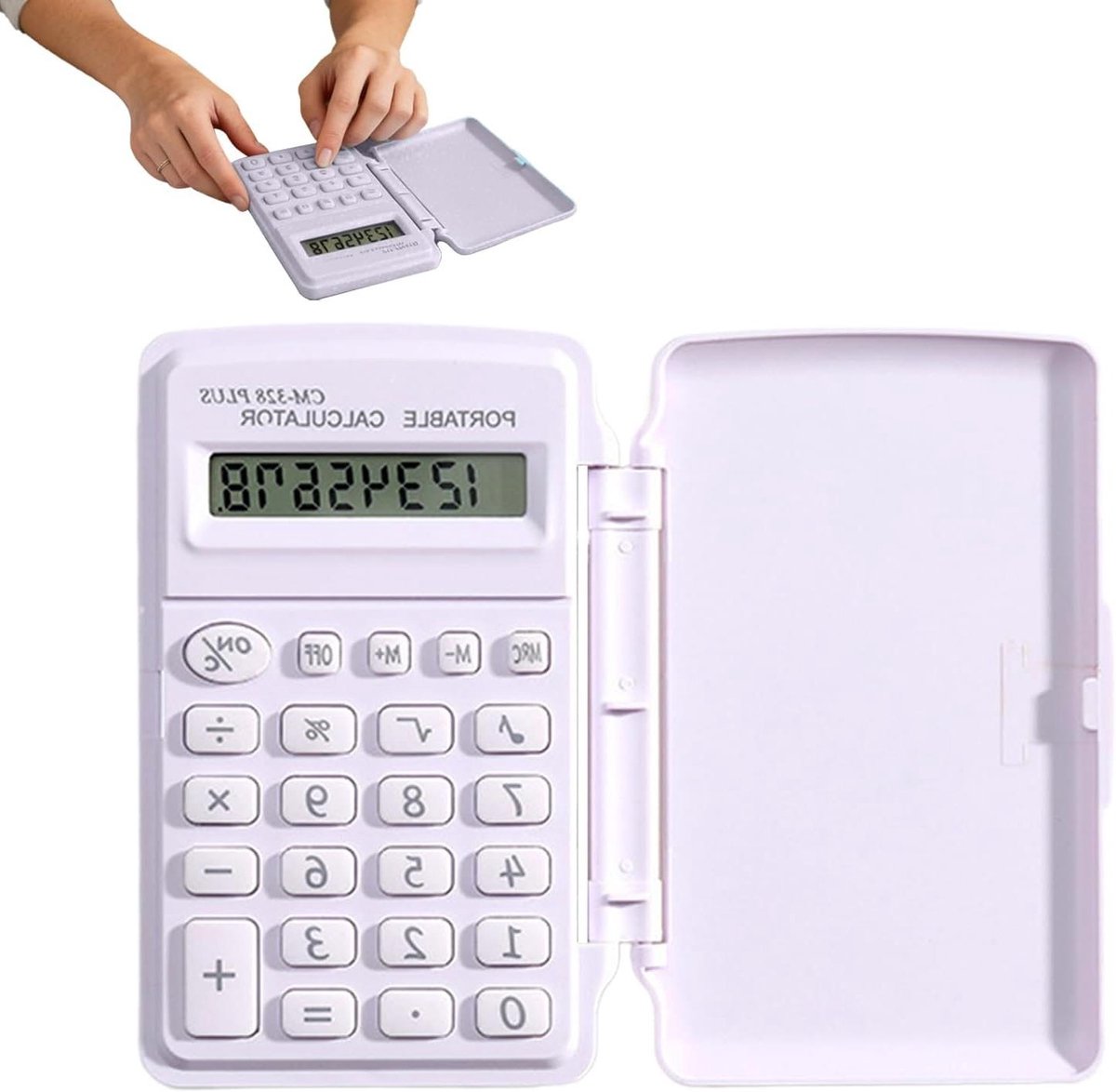 Mini Rekenmachine - Zakcomputer - Dagelijkse Berekeningen - Met Deksel - 8 Cijfers - Wit