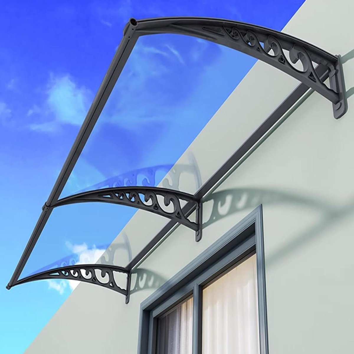 Deurluifel Polycarbonaat - Regenschuilplaats Buiten - Bescherming Tegen Weer - Hoge Slagvastheid - 80 x 80 cm - Transparant Zwart