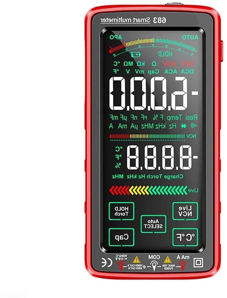 Digitale Multimeter - Elektrische Tester - Elektrische Diagnostiek - Full Screen Touchscreen - 20 x 11 x 5 cm - Rood