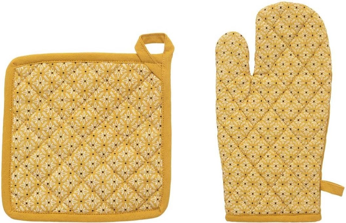 Set van Ovenwant en Pannenlappen van Katoen - Trendy Bedrukt Keukentextiel