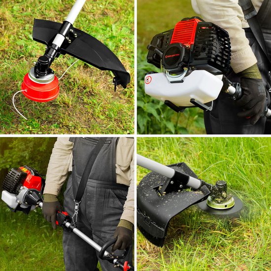 EBERTH bosmaaier stronkmaaier grastrimmer, multitool 4-in-1 op benzine inclusief draagriem, 3 pk, cilinderinhoud 52 cc tweetaktmotor, maaihoofd met automatische draadvoeding stronkmes, heggenschaar,takenzaag, trekstart van Merkloos	 — afbeelding 2