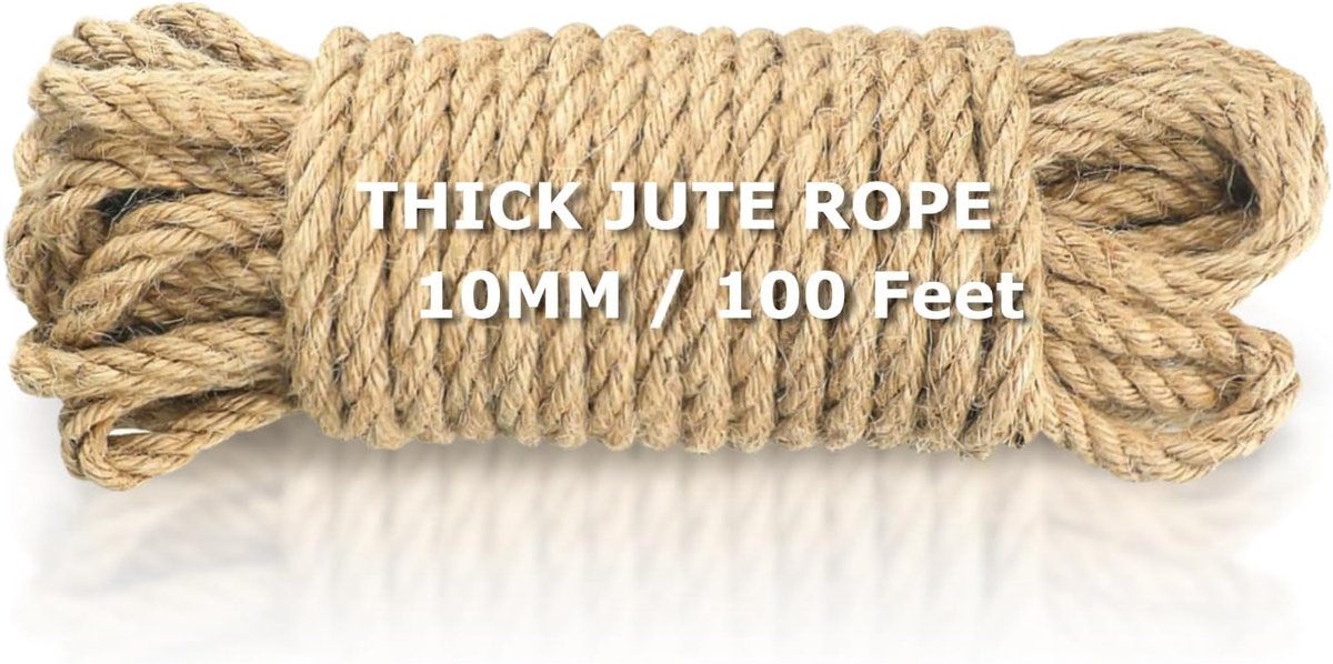 Jute Touw - Natuurlijk Garen - Ambachtelijk Gebruik - Zwaar En Dik - 10mm x 100 voet - Bruin