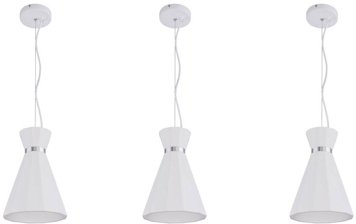Hanglamp hanglamp woonkamer hanglamp gips wit kegel licht, metalen chromen ring, 1x E27 fitting, DxH 20x177,5 cm, set van 3