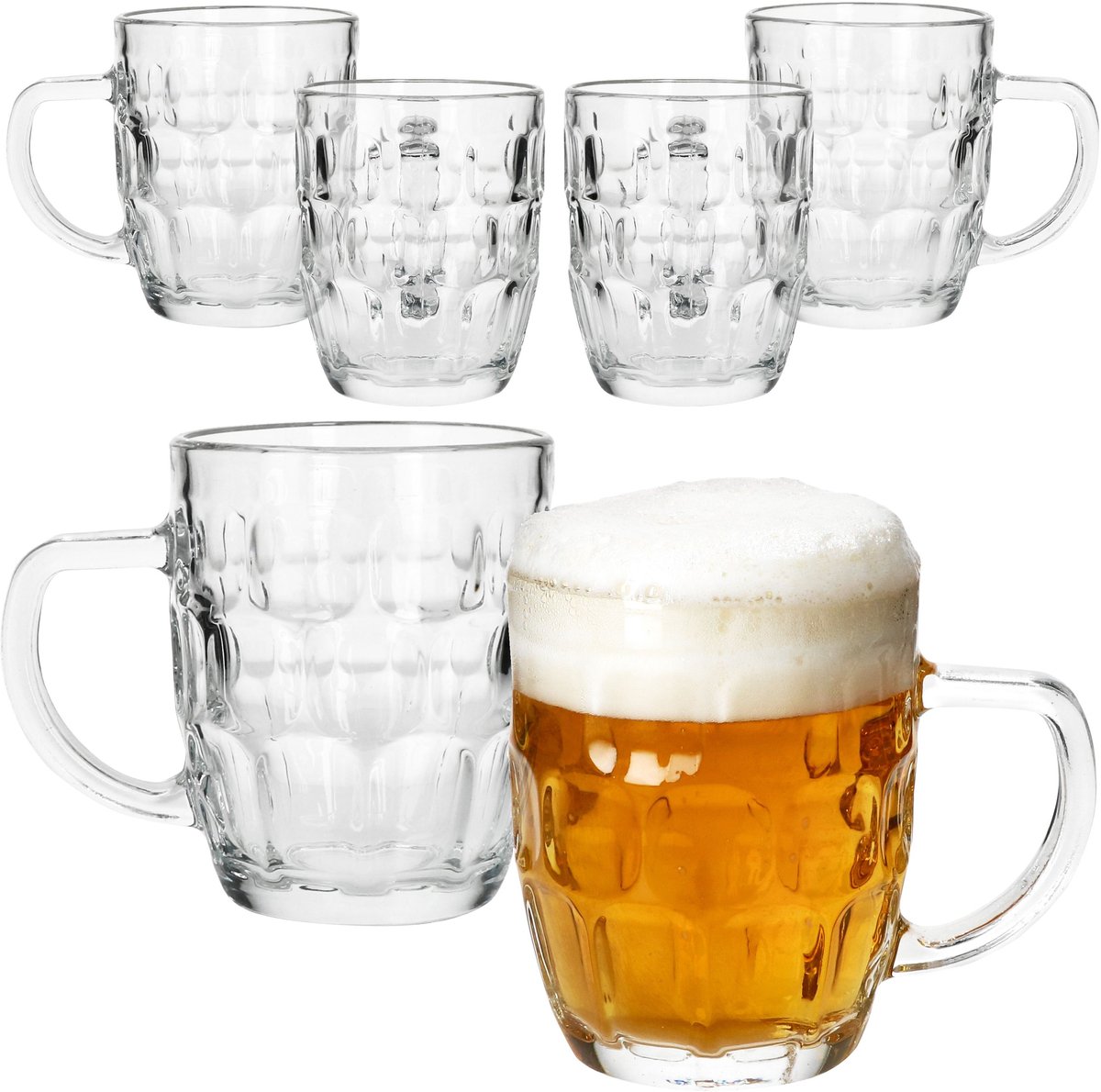 6-delige set DUBLIN bierpul 0,4 liter met reliëf en handvat van glas – 84570