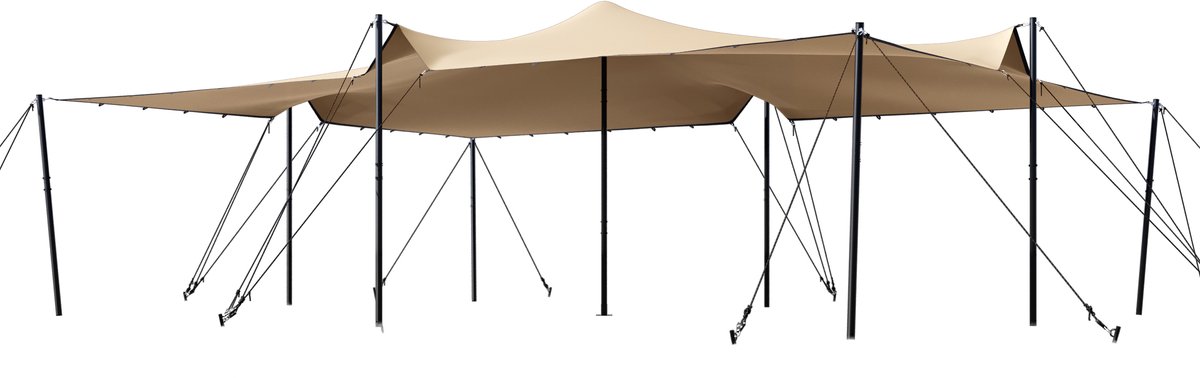 TOOLPORT Stretchtent 6x8 m waterdicht polyester doek met stalen palenset voor flexibele outdoor evenementen
