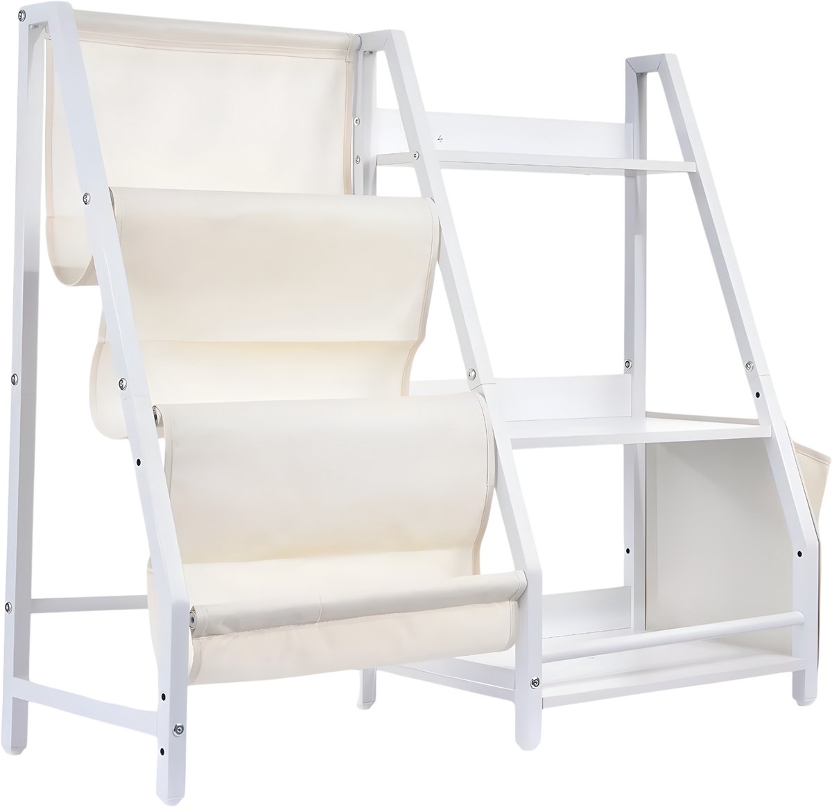 Happiq Kinderboekenkast Vrijstaand - Houten Boekenrek met 3 Open Vakken - Voor Kinderkamer & Speelkamer - Wit White