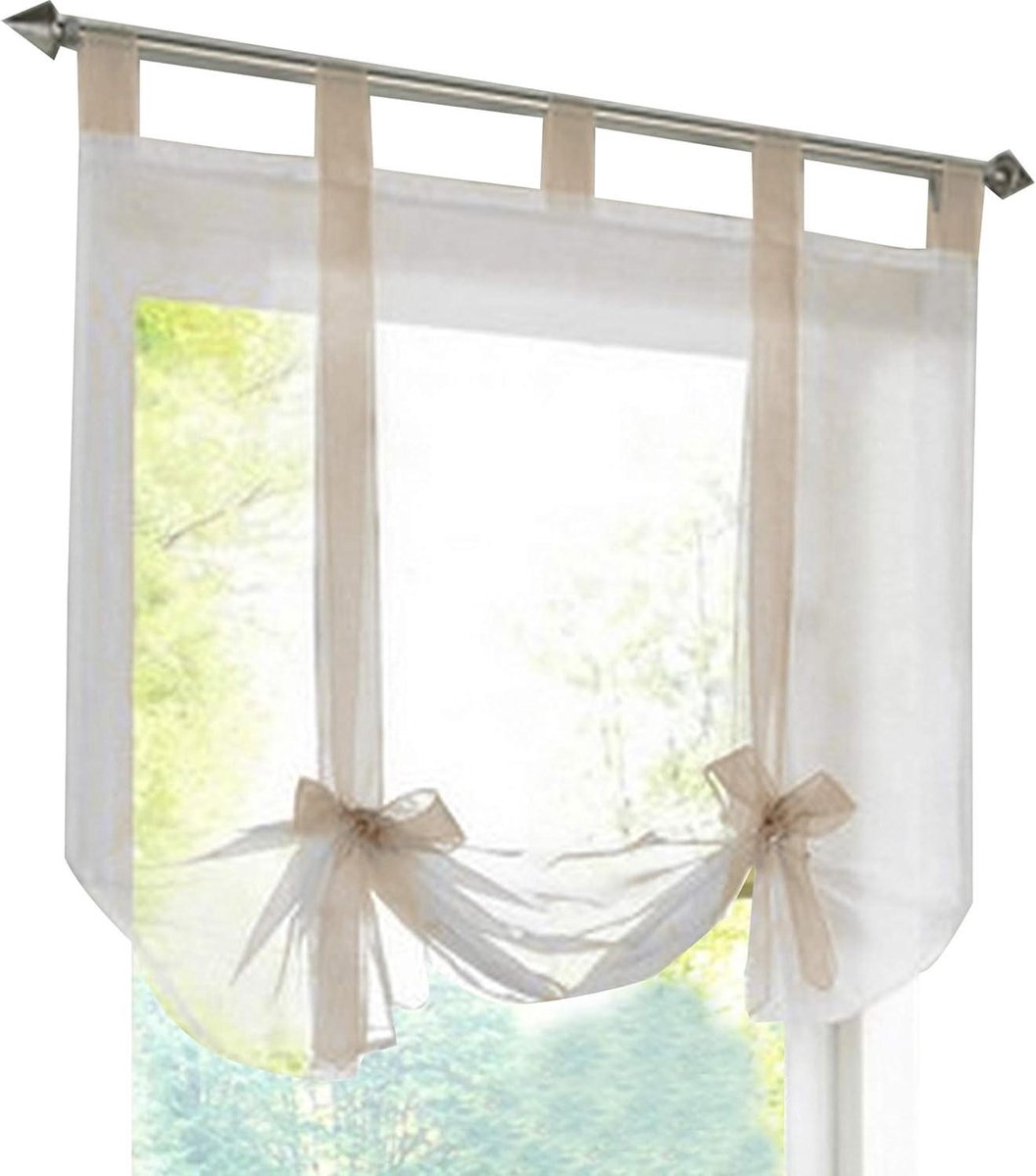 Vouwgordijn met lussen - Raambekleding - Woonkamer keuken - Lichtdoorlatend transparant - 80x100cm - zand