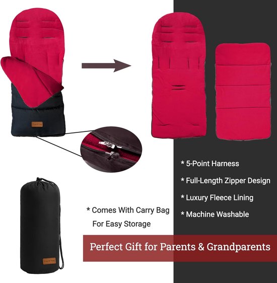 Universele Baby Voetenzak - Voetmuff Peuter - Wandelwagen Buggy - Water- Winddicht - 46x24x15 cm - Rood — afbeelding 5