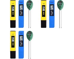 Meetinstrumenten Kit - PH TDS EC - Bodem Analyse - 9 Delige Set - Digitale Display - Geel Blauw Groen