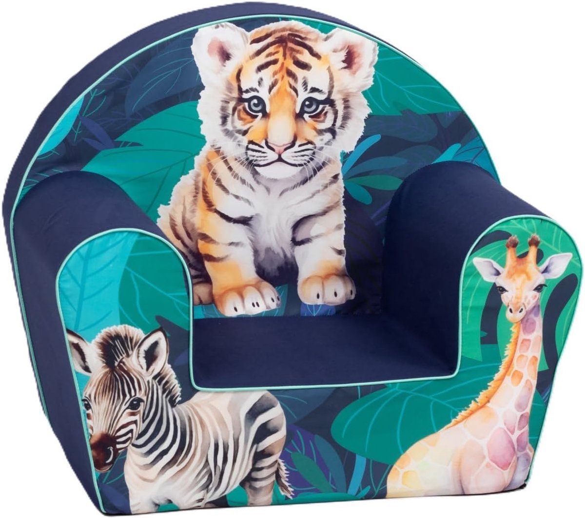 Kinderstoel Comfortabel Licht - Peuterstoel Zacht - Kindkamer Spelen - Wasbare Zachte Vulling - 33x42x45 cm - Blauw Tijger