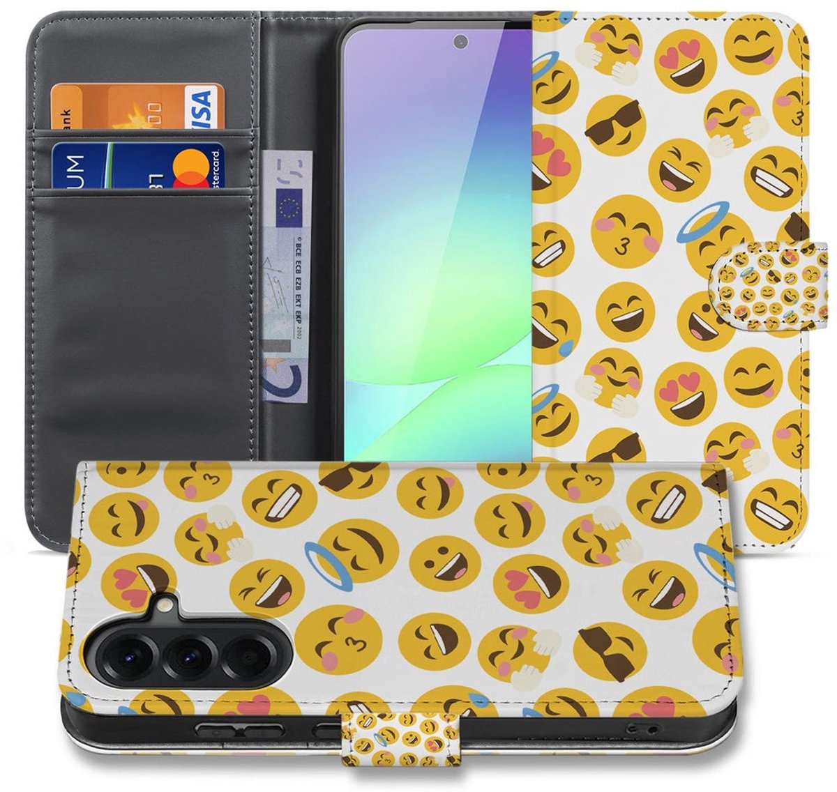 Book Case Hoesje Samsung Galaxy A37 Meerkleurig Emoji met Pasjeshouder