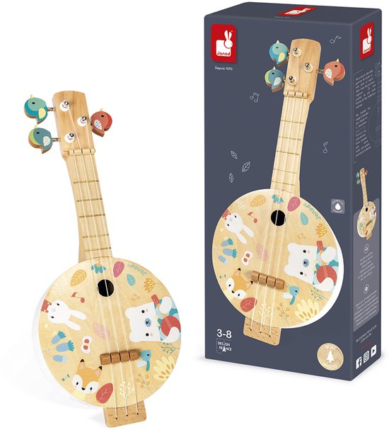Janod Pure - Houten Banjo - Gemaakt Van Natuurlijk Hout Met Pastelkleuren - 3 Reserve Koorden Inbegrepen - Geschikt Vanaf 3 Jaar van Janod — afbeelding 4
