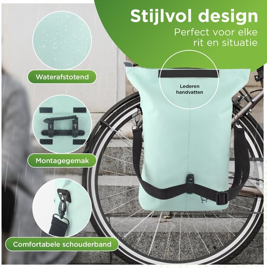 Ekostar® - Fietstas enkel - Shopper tas met rits - 16 liter - Mint van Ekostar — afbeelding 4