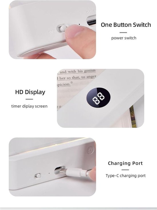 1 stuks - leeslampje voor boek - leeslampje voor in bed - flexilight - leeslampje volwassenen - leeslampje voor boek oplaadbaar usb -leeslampje boek - platte leeslamp - platte leeslamp usb - 3verstelbaar - wit — afbeelding 5