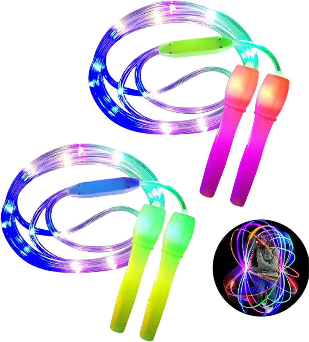 carmdering - Springtouw - LED Springtouw - Touwtje Springen - Oplaadbare Verlichting - Verstelbare Lengte - Duurzaam Nylon - Ergonomisch Handvat - Veilig Sporten Bij Weinig Licht - 2 Stuks