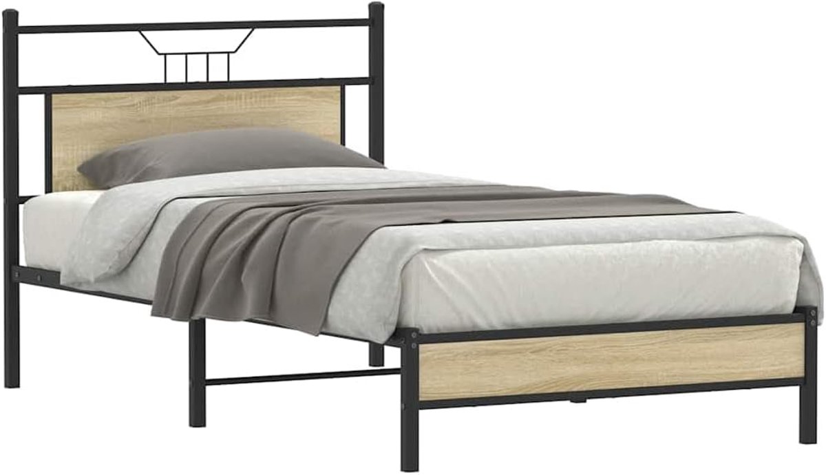 Houten Bedframe - Ledikant Eenpersoons - Slaapkamer Meubel - Met Hoofdeinde - 100x200 cm - Sonoma Eiken