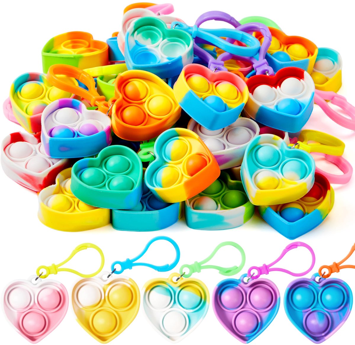 JOYIN Hart Pop Fidget Sleutelhanger 30 Pack Pop Fidget Speelgoed Bulk Feestartikelen voor Kinderen 4-8,8-12 jaar, Valentines Goodie Bags Stuffers Terug naar School Geschenken voor Studenten Klaslokaal