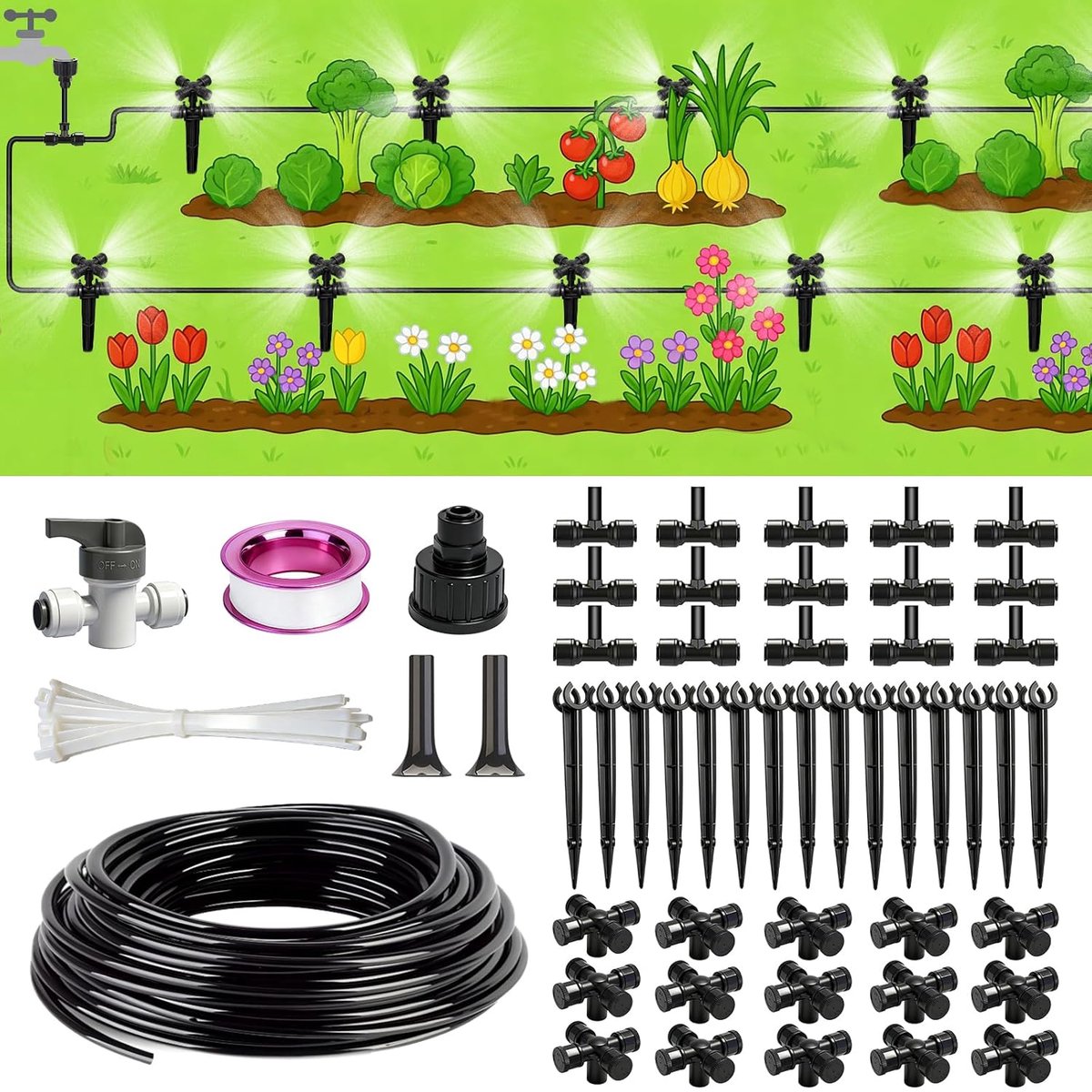 Tuin Irrigatiesysteem - Automatische Beregening - Planten Water Geven - 360 Graden Sproeien - 15 Meter Slang