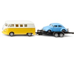 siku 2567, VW T1 Samba Met Transportwagen en VW Kever, 1:50, Metaal/kunststof, Veelkleurig, Kantelbare Laadvloer