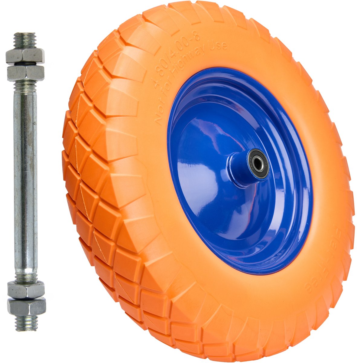 GARRONDA - PU Massief Wiel 4.80/4.00-8 lekvrij onderhoudsvrij tot 100 kg Kruiwagenwiel Vervangwiel Kruiwagen met As Stalen Velg Kogellager voor Tuinwagen Erf Bouwplaats GD-0165, Oranje-Blauw
