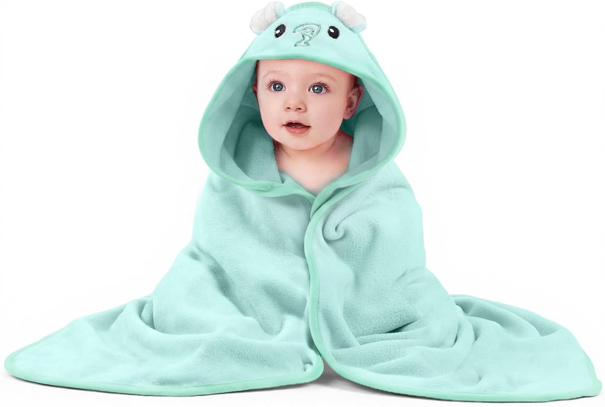 Babyhanddoek met capuchon - Olifant handdoek - Na het badderen - Zacht en absorberend - 80 x 80 cm - Groen