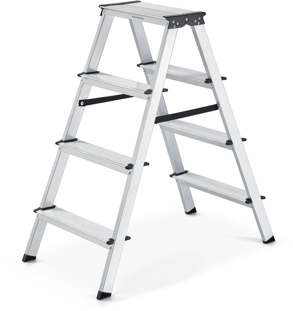 SONGMICS - Huishoudtrap - Ladder - Aluminium Trapladder - 4 Antislip Treden - Opvouwbaar - Max 150 kg