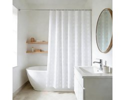 YISURE Douchegordijn, van polyester, polyester, wasbaar, voor de badkamer, met metalen ogen, breedte 180 x hoogte 180 cm, kleur wit geometrisch patroon