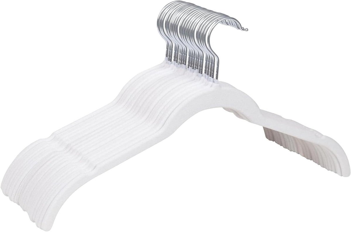 Fluwelen Kledinghangers - Antislip Hangers - Kast Organiseren - Schoudergroeven - 42 cm - Wit