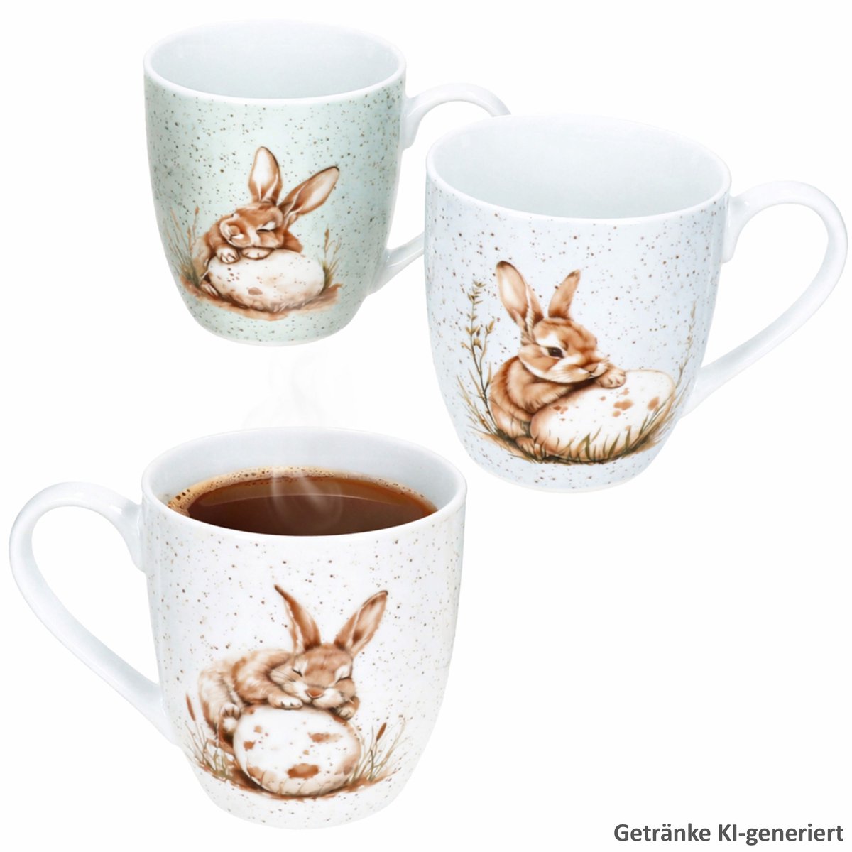 3-delig set Bunny JUMBO-bekers 500 ml elk 1x wit, groen & blauw van porselein - 428629