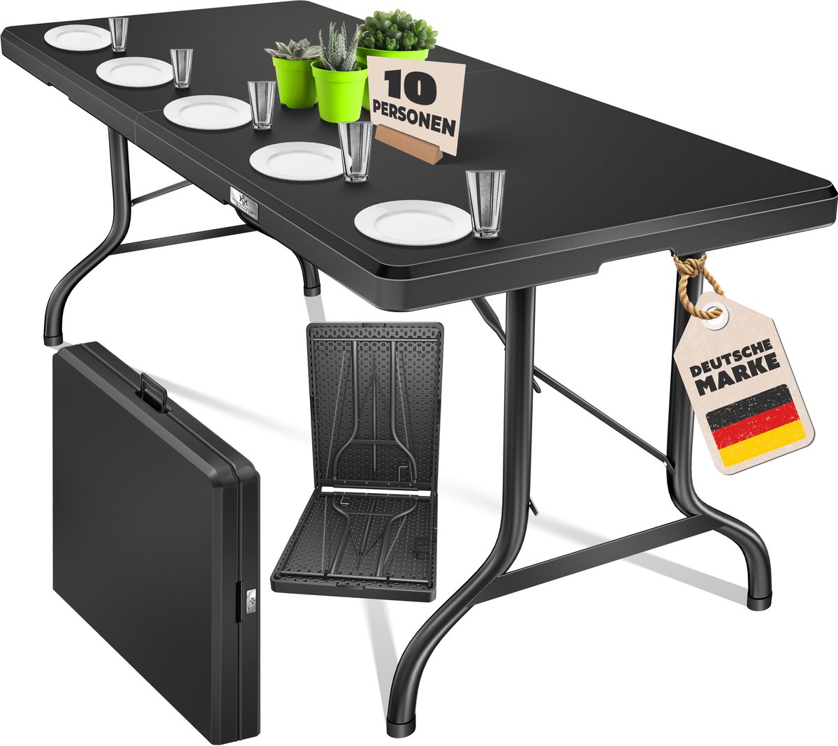 KESSER® Inklapbare Tafel 220x68x74cm Vouwtafel - Campingtafel Kunststof - Klaptafel Geschikt voor 8 Personen voor Tuin, Terras en Balkon inclusief Draaggreep - Antraciet