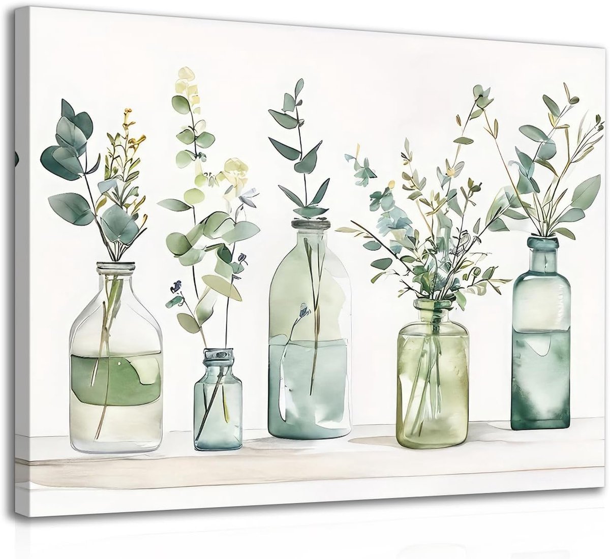 Botanische Muurkunst - Planten Prints - Badkamer Decoratie - Houten Frame - 30x40 cm - Groen