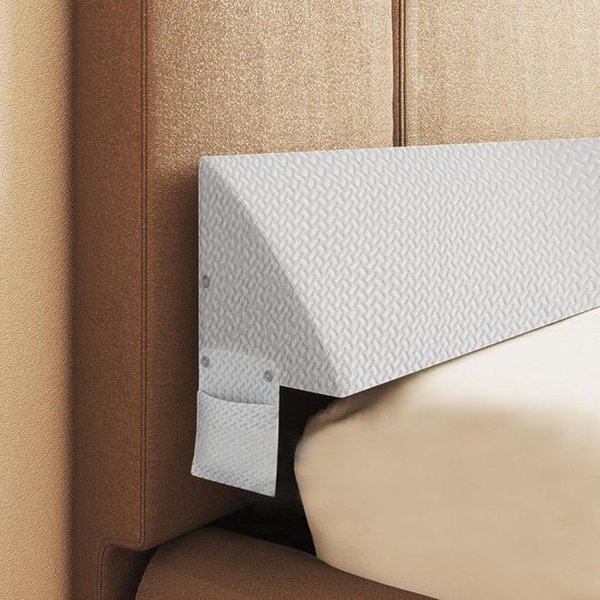 Wigkussen Hoofdeinde - Kloofvuller Bed - Slaapcomfort Verbeteren - Met Zijvakken - 120x25x15cm - Wit