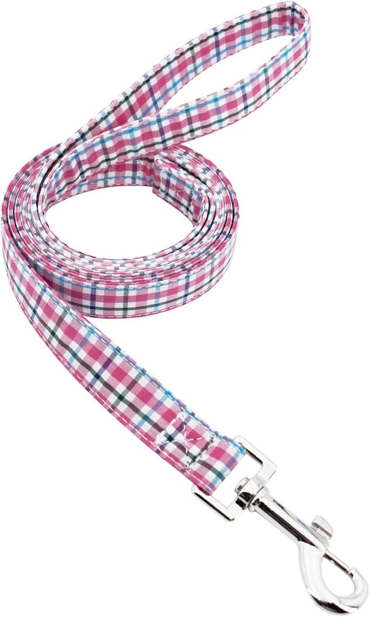 Hondenriem Geruit - Hondenlijn Katoen - Dagelijks Wandelen - Zacht Comfort Handvat - 149.9 cm Lengte - Roze