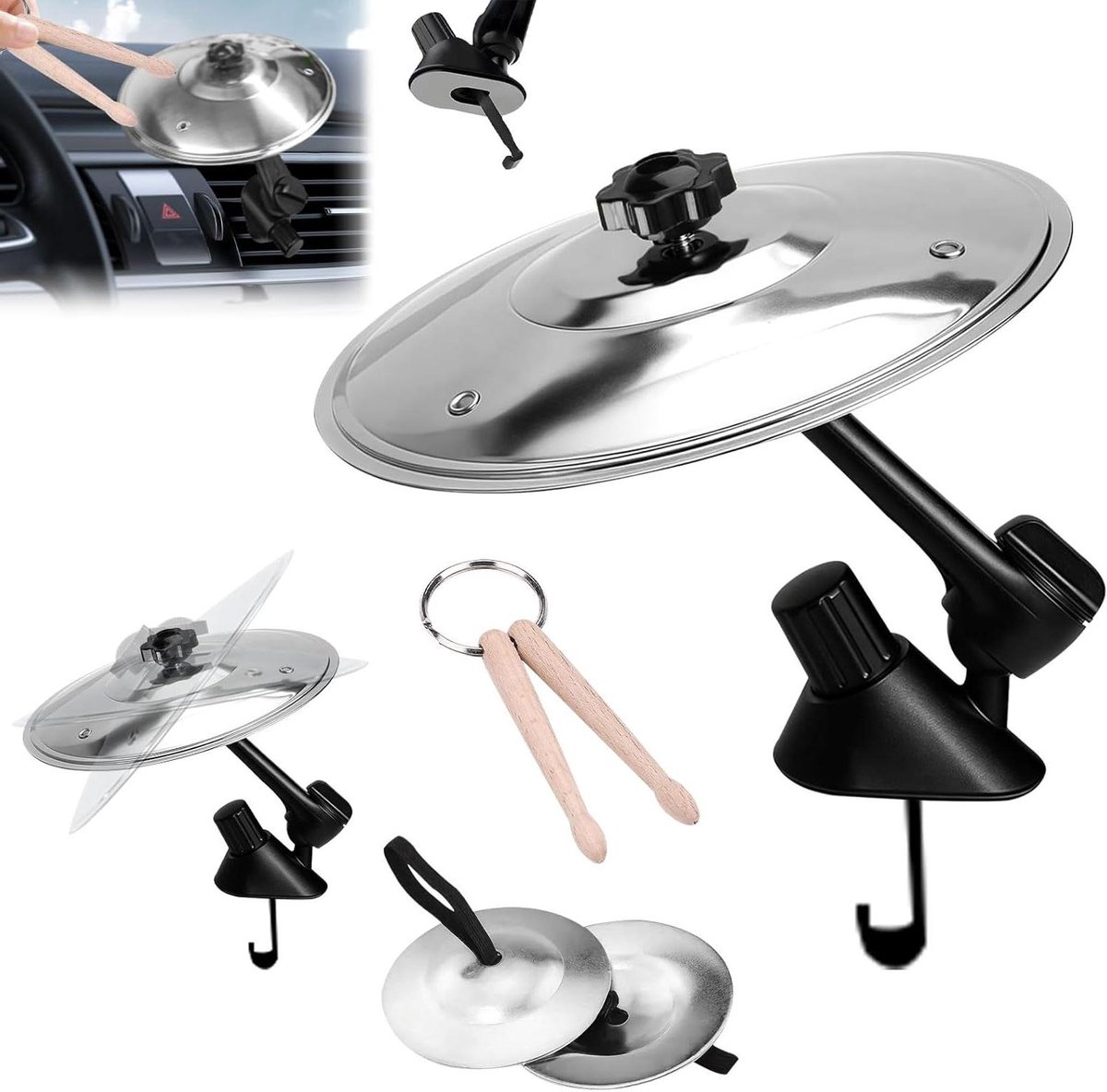 Auto Bekken Set - Mini Bekken - Muziek Accessoire - Draaibaar Ontwerp - Compact Formaat - Zilver