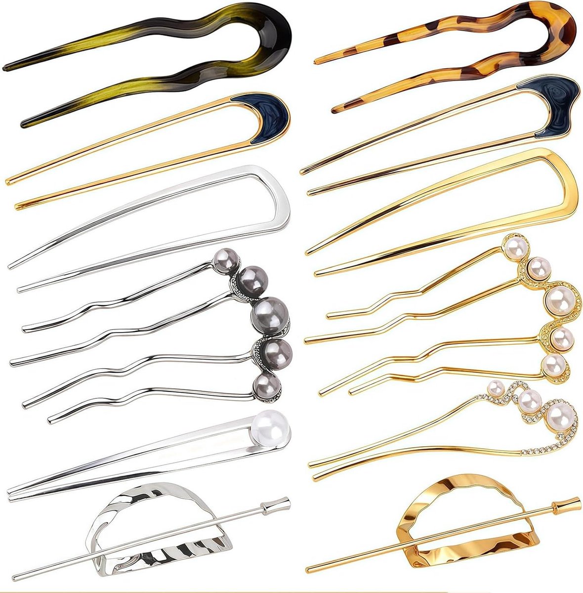 Haarspelden Set - Haaraccessoires Dames - Kapsels Maken - 12 Stuks Metaal - 16 x 14 cm