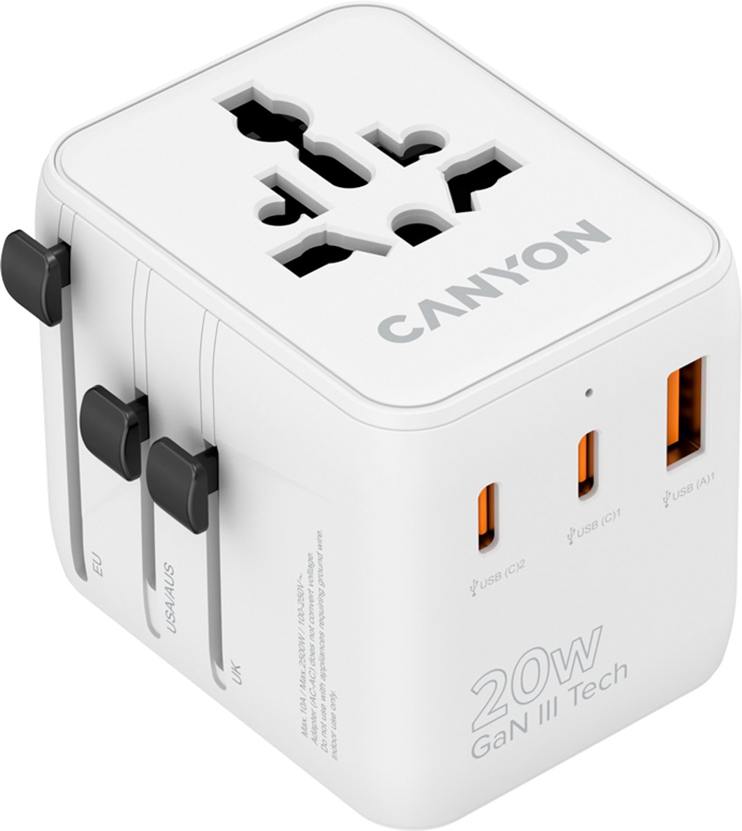 Canyon OnTour 20 - Universele Reisadapter - 20W - EU/UK/US/AUS - Wit