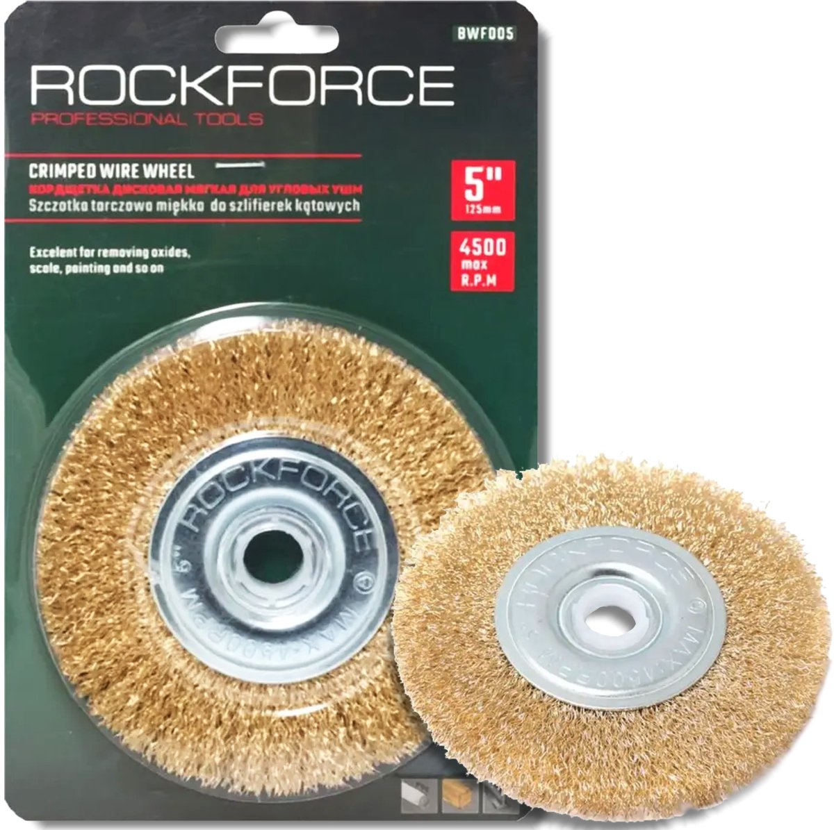 Rockforce RF-BWF004 - Schuurschijfborstel - 125mm - Koperen Draden - 4500 RPM