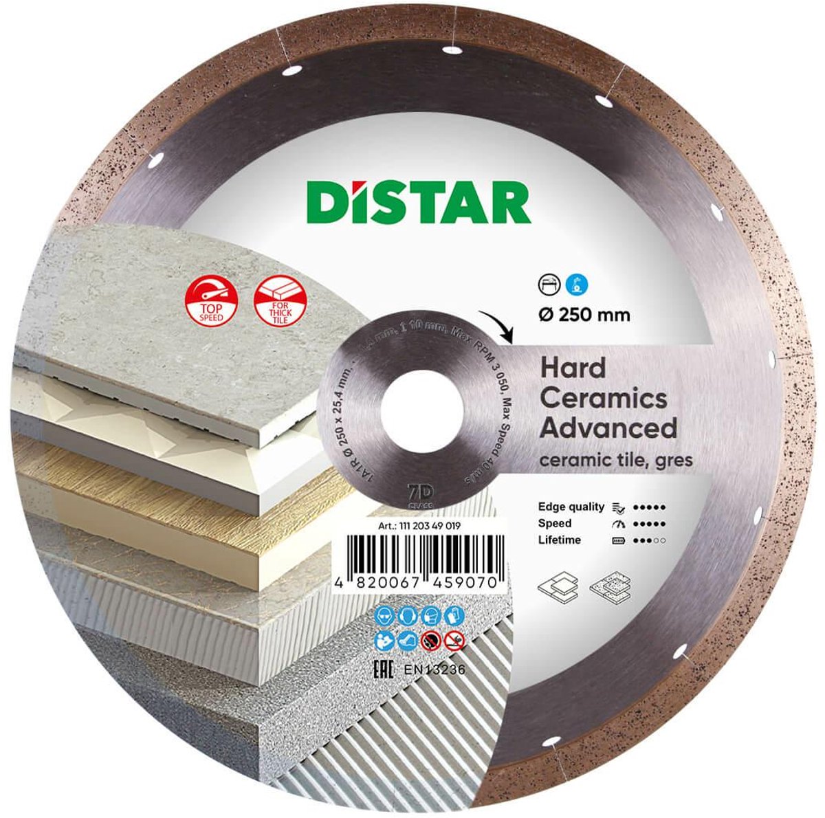 Distar Hard Ceramics Advanced - Diamantschijf - 250mm - 1,5mm Snijbreedte - 10mm Diamenthoogte