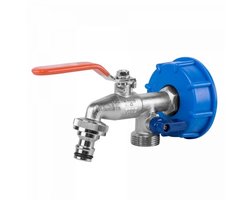 Bradas IBC-adapter S60x6 – Dubbele 3/4" Kraan + Twee 3/4" Tapadapters – Vernikkelde Messing