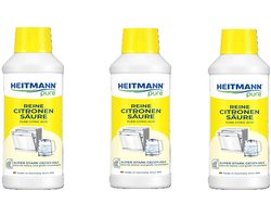 HEITMANN Pure Citroenzuur 3 x 500 ml – Krachtige Kalkverwijderaar – Voedselveilig & Biologisch Afbreekbaar – Voor Keuken, Badkamer & Apparaten