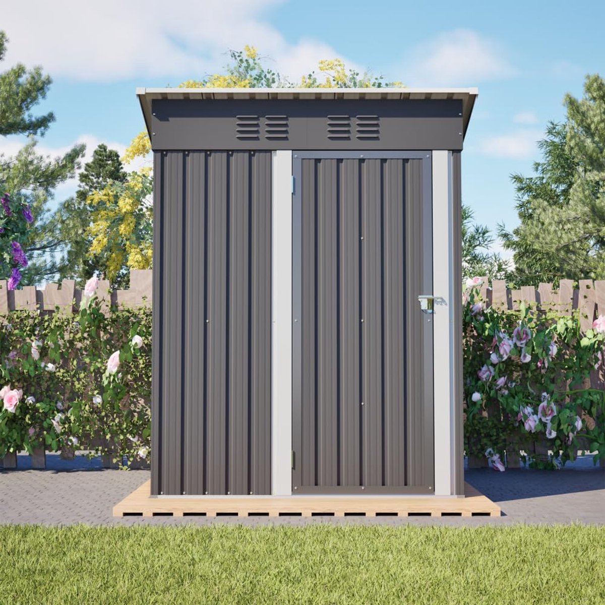 Metalen Gereedschapsschuur - Tuinopslag Schuur - Veilig Opbergen - Weerbestendig Corrosievrij - 240x192x191 cm - Grijs