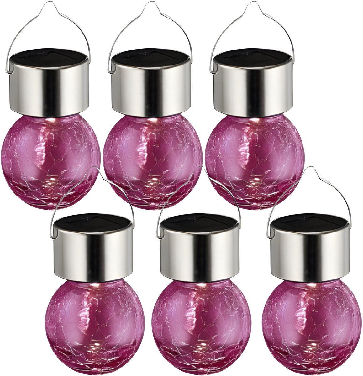 Sunnydays Solar sfeer hanglamp - 20x - tuin - lampenbol - roze - glas - 9cm - ophang haakj