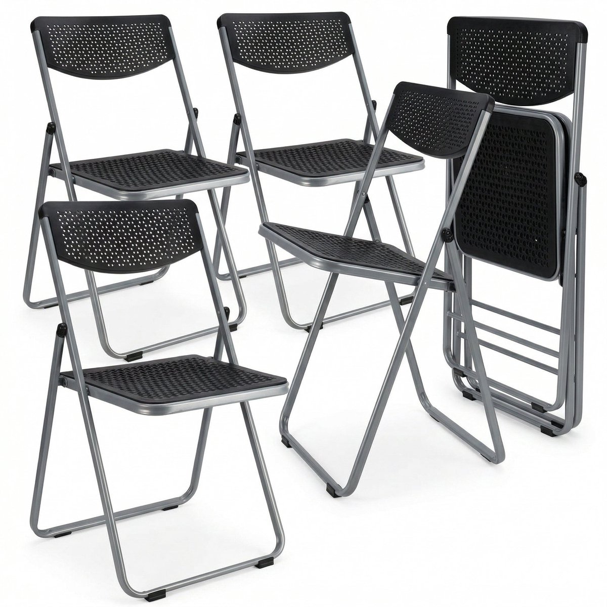 Cheqo Klapstoelen Set van 4 - Vouwstoelen - Inklapbare Stoelen - Gaststoelen - Opvouwbare Stoelen - Bijzetstoelen - Partystoelen - Vergaderstoelen - Opklapbaar - voor Feest en Bruiloft - Kantoor en Thuis Zwart