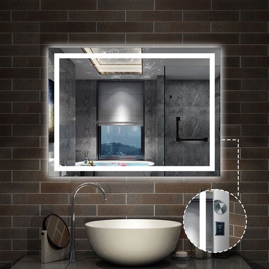 furduzz Ovale led-badkamerspiegel met frame, 500 x 700 mm verlichte badkamerspiegel met touch/ontmister/3 kleuren dimbaar, badkamerwandgemonteerde ijdelheidsspiegel, horizontaal/verticaal
