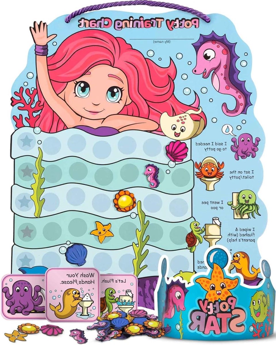 Zindelijkheidstrainingsset - Potje oefenen - Kinderen trainen - 35 Magnetische Stickers - 26 x 30 cm - Zeemeermin