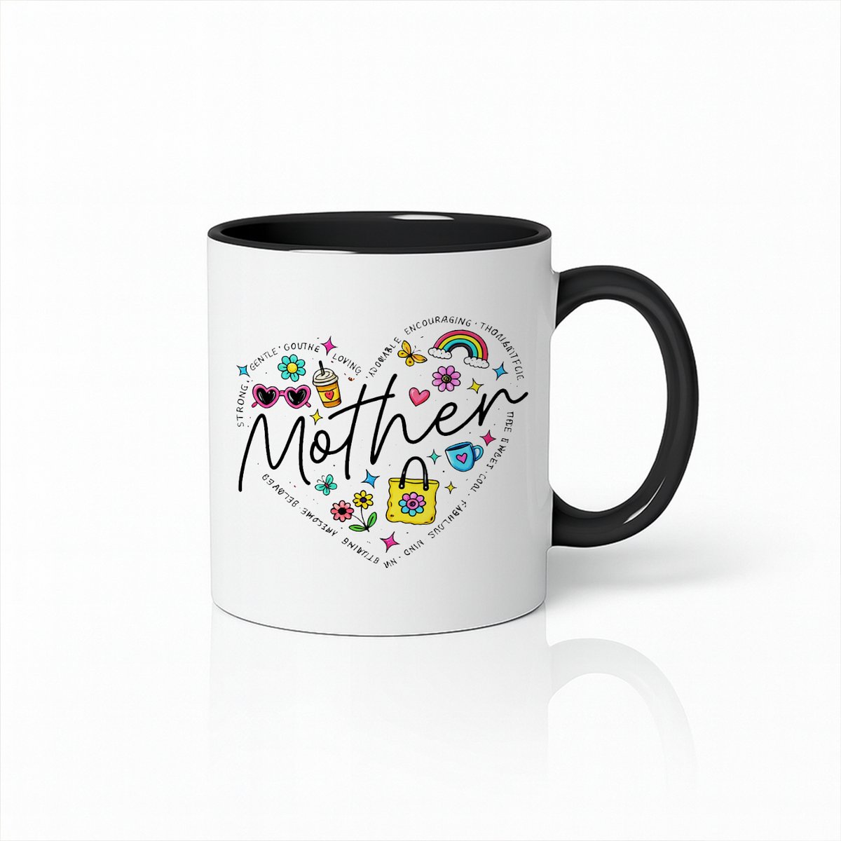 Moederdag Mok Zwart-Wit - Hart Doodle Design - 330ml Keramische Koffiebeker