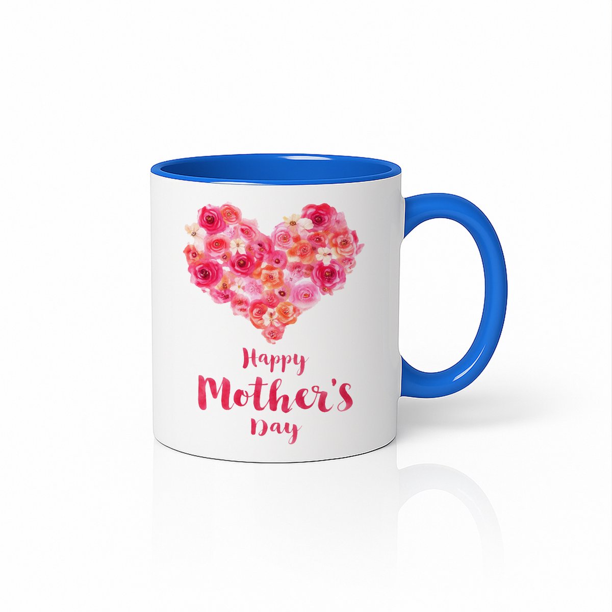 Speciale Moederdag Koffiemok - Aquarel Bloemenhart - Moederdag Cadeautje - Blauw en Wit