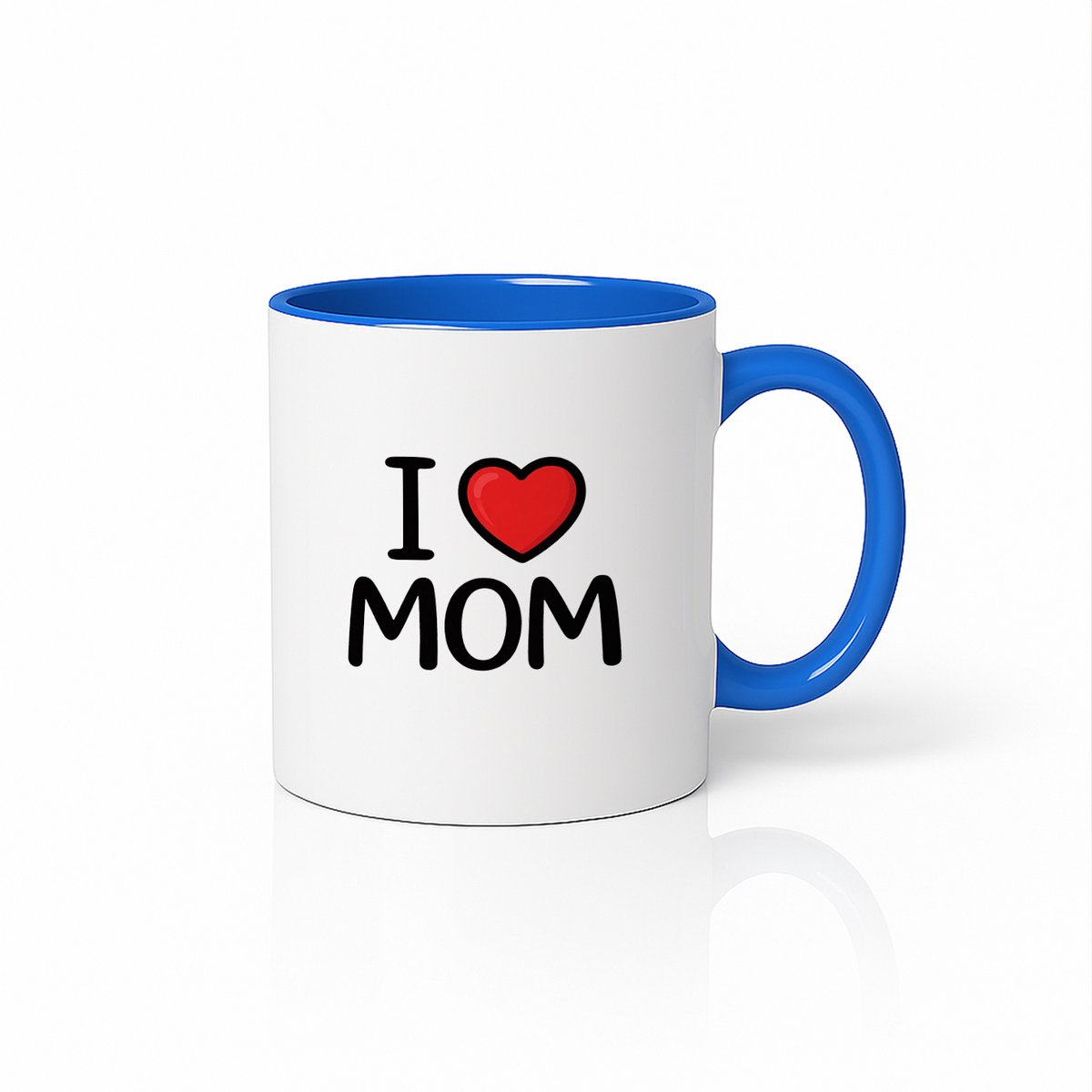 I Love Mom Keramische Mok - Moederdag Cadeau - Blauw en Wit - 330 ml