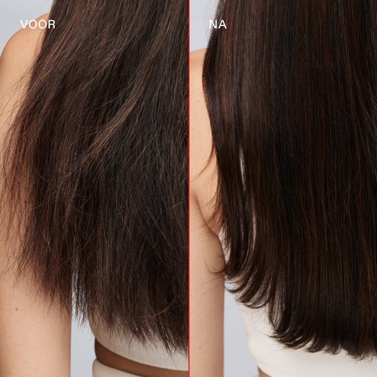 Vergelijking van bruin haar met highlights voor en na behandeling.