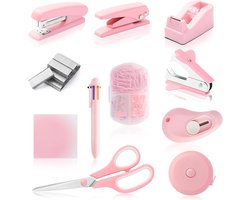 Bureau Accessoire Kit - Leuke Kantoorbenodigdheden - Thuiswerken en Kantoor - Complete Set Inclusief 9 Delen - 16x27x5 cm - Roze